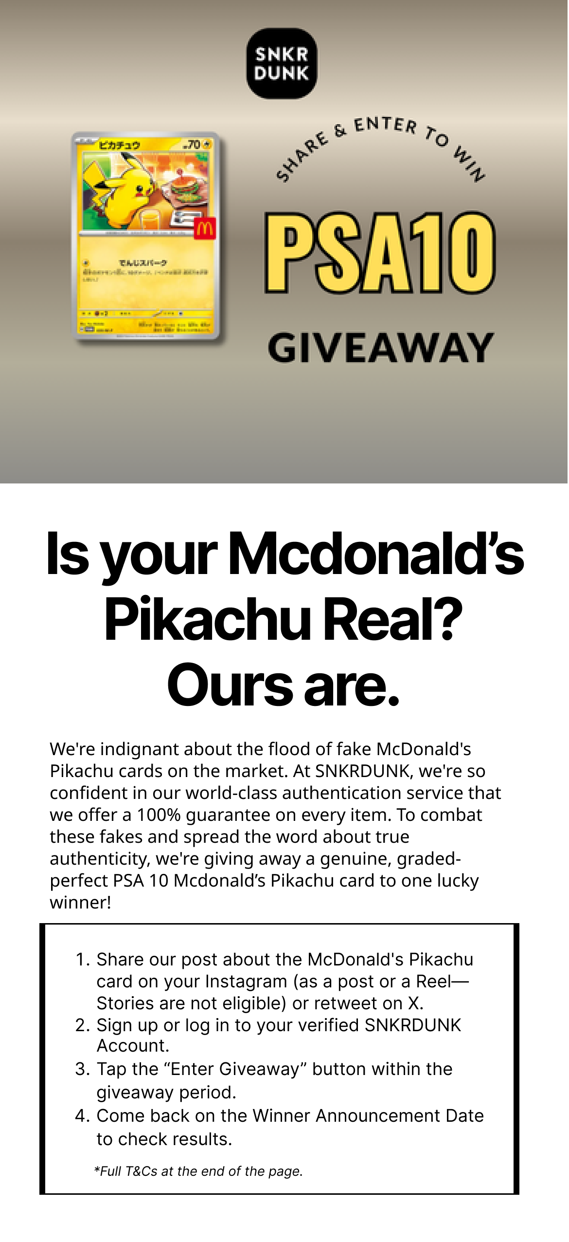 McDonald's Pikachu Card PSA10 Giveaway | SNKRDUNK